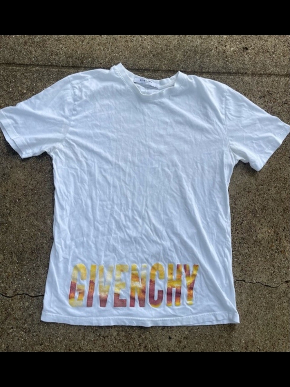Givenchy White Tee with Yellow and Orange Gradient Logo, Size L